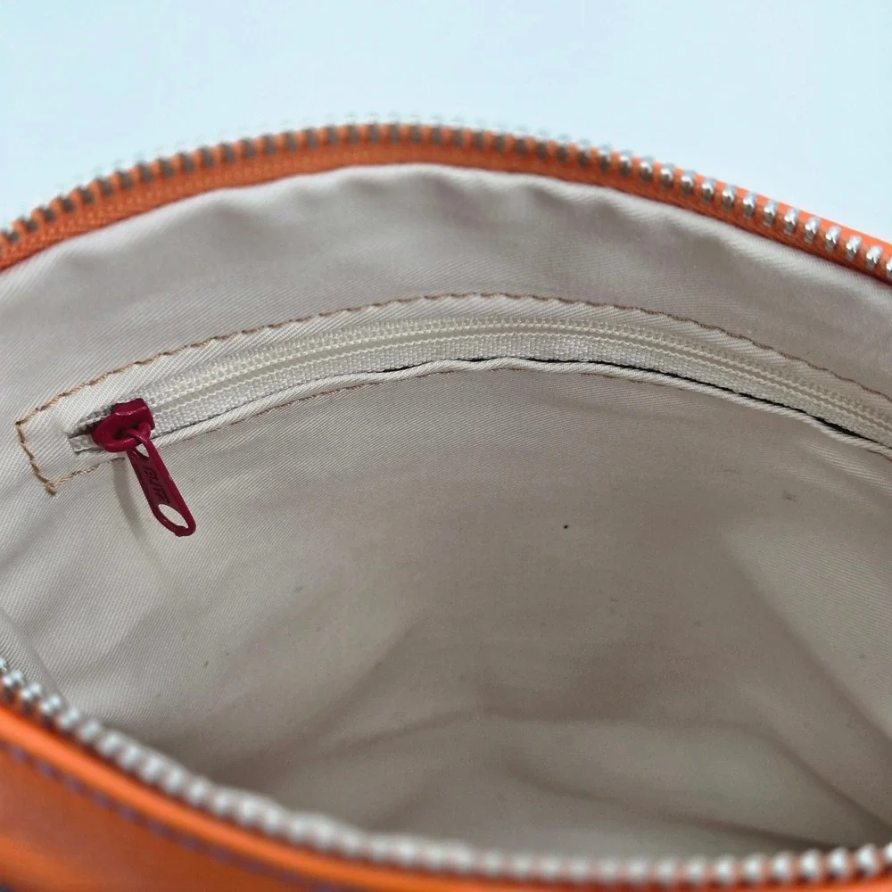 Gioia Chiara Firenze Orange Leather Zip Crossbody Bag Clutch NWT No Strap Italy
